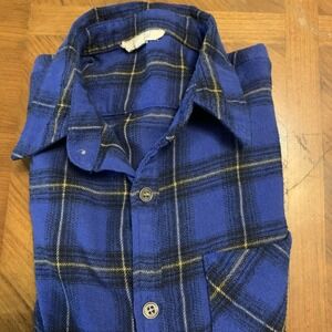 La‎ Miel Flannel Plaid Long Sleeve Button Down Blue Shirt Womens Size Medium